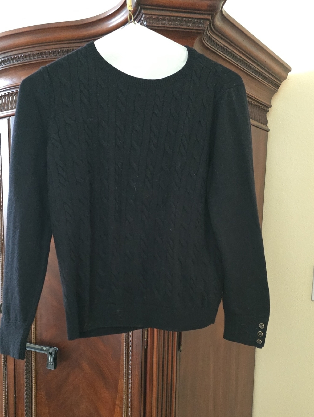 Talbots Black Cable-Knit Crewneck Sweater
